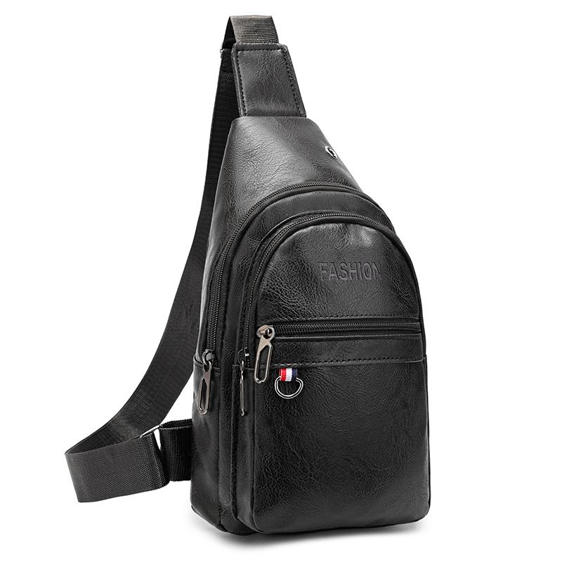 

Мужская нагрудная сумка из ПУ через плечо чёрный
