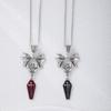 Exaggerated Gothic Sliver Color Vampire Bat Cross Red Coffin  Pendant Necklace for Women Halloween Party Retro Punk Jewelry Gift