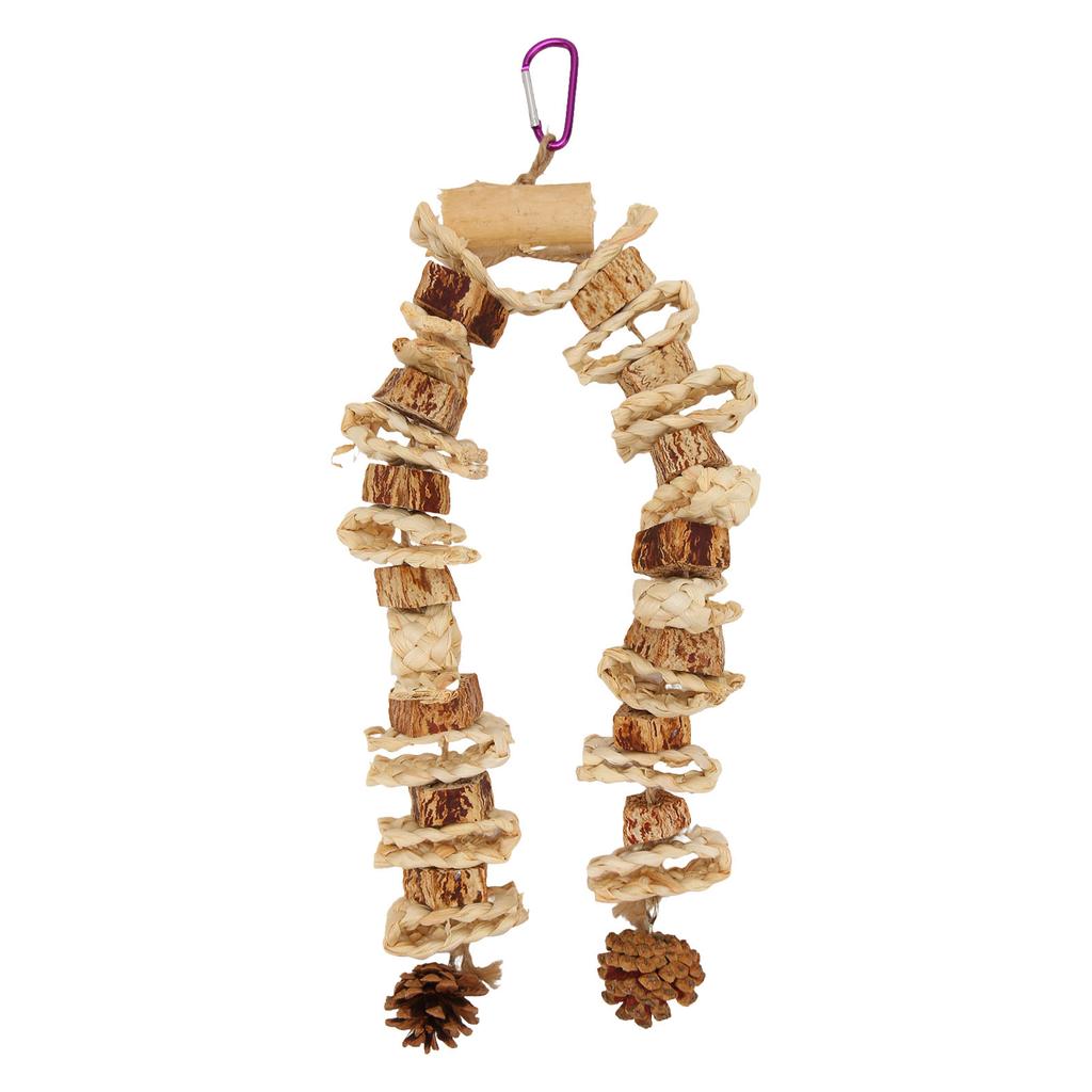 Parrot Chewing Toy Beak Grinding Safe Log Nut Pine Cone Corn Leaf Hanging Bird Cage Toys for Medium