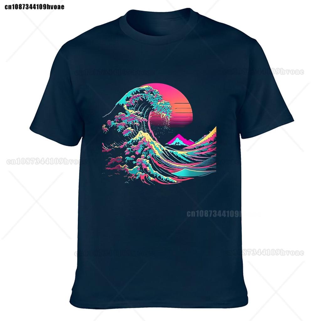Ästhetisches Glitch Great Wave Retrowave Synthwave T-Shirt Kurzarm-T-Shirt Streetwear