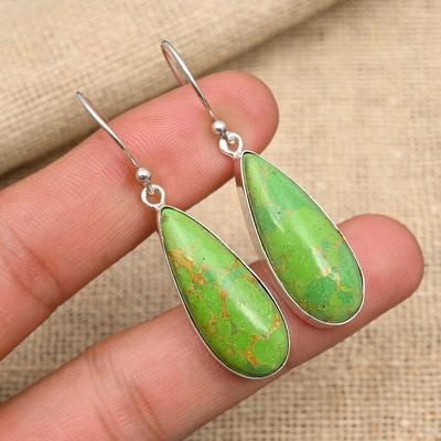 Groene Koper Turquoise Edelsteen Handgemaakte Sieraden Massief 925 Sterling Zilver Oorbel