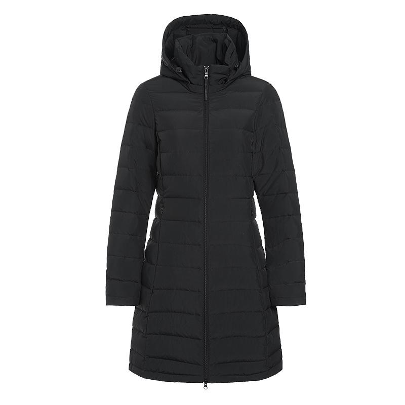 Lett dunjakke for kvinner, middels lang med hette, 2025 høst og vinter, lett og tynn høst- og vinterjakke med hvitt andedun