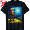 Unisex Graphic T-shirt Vintage Robot Art Van Gogh Toy Robot Builder Robotics T-Shirt Man Clothes Funny Print  Round Neck Tshirt Cute G Unisex,gift,Top