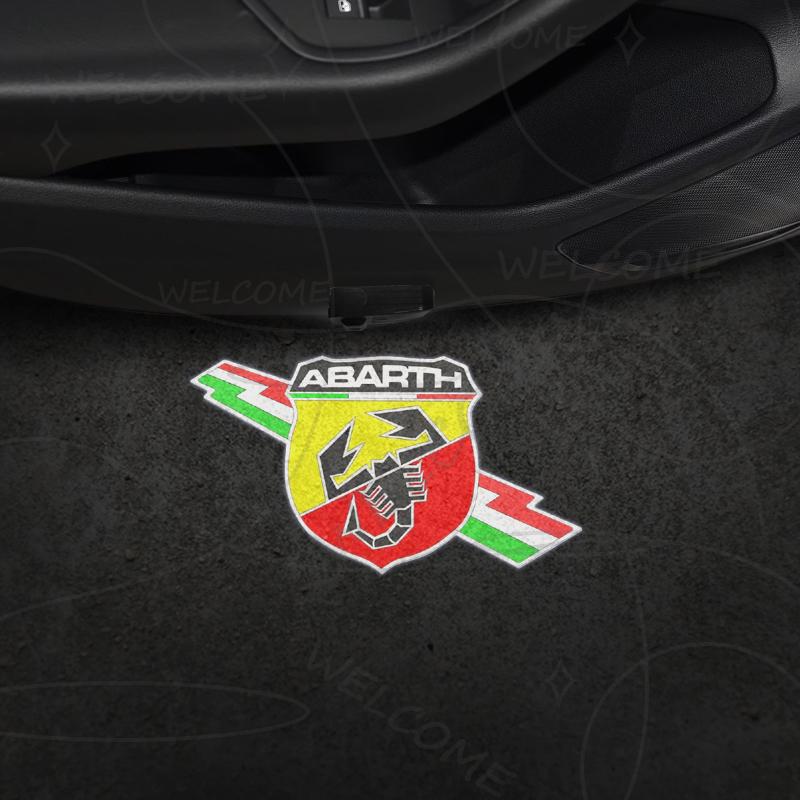 1/2Pcs For Abarth 500 Punto Bravo Tipo 595 Scorpion Logo Car HD Projector Lamp LED Auto Door Welcome Light Interior Decoration
