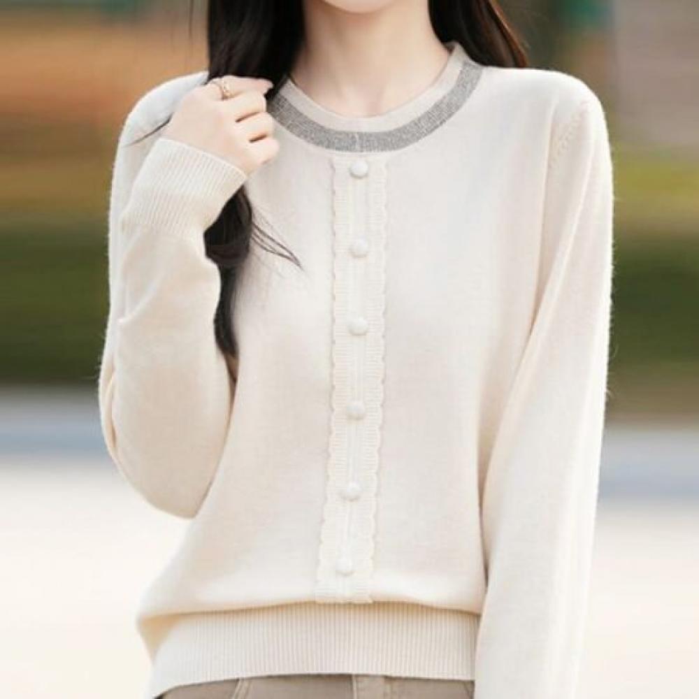 Navava Long Sleeve KniT T shirT buTTon poinT Round Neck Nk2888