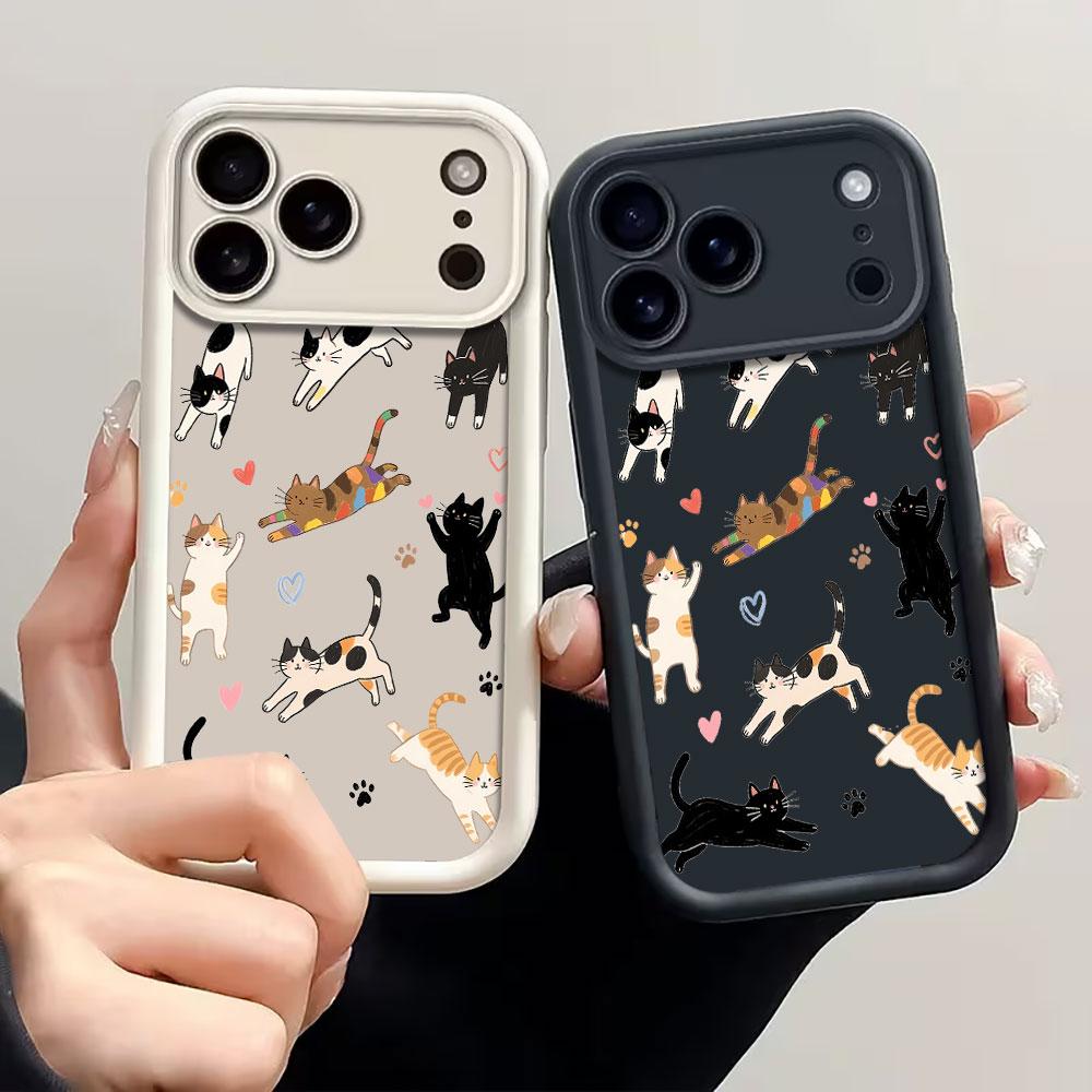 Full screen Cute Cat Matte Silicone Phone Case For iPhone 17 Pro Max 16 15 14 13 12 11 Pro XR 7 8 Plus 16E TPU Shockproof Cover