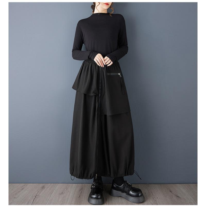 DIMANAF 2026 Frühling Übergröße Damen Lange Röcke Hosen Übergröße Mode Damenbekleidung Schwarz Elastischer Bund Reißverschluss