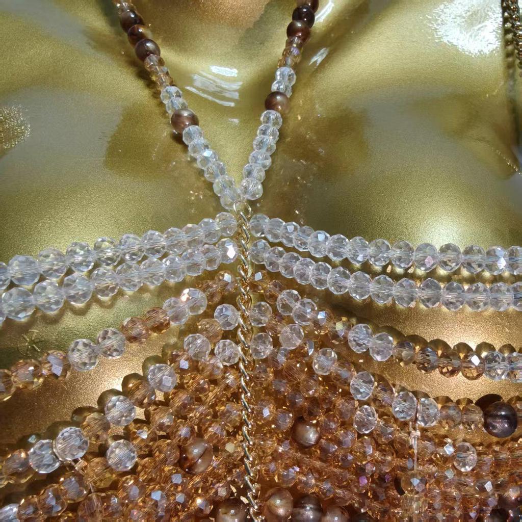 European Handmade Beaded Tassel Chest Chain - Strappy Back Beach Party Accessory