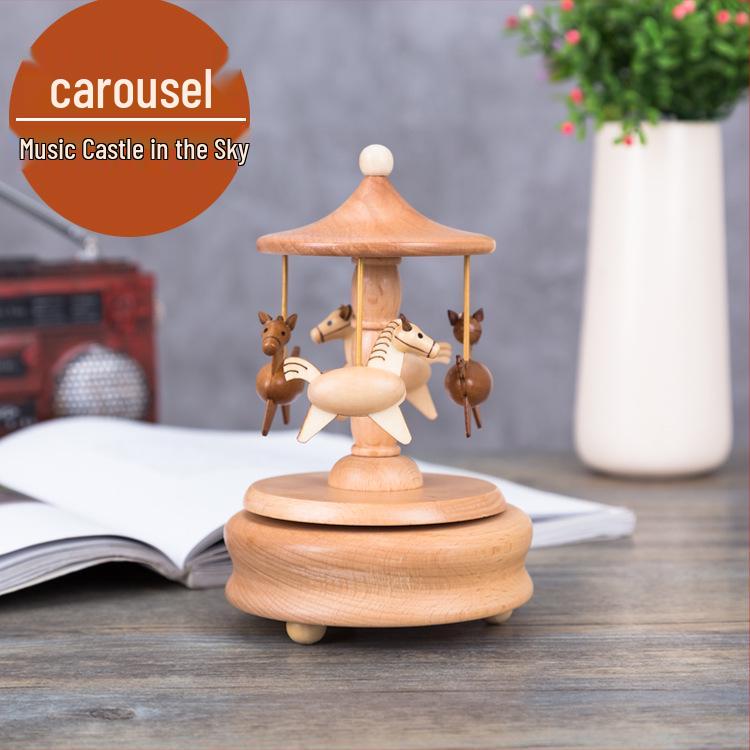 Wooden Carousel Music Box – Creative Solid Wood Home Decor & Valentine's Day Gift