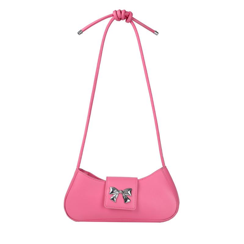 

Текстурована багетна сумка, жіноча літня мода 2024 року, нова модна сумка через плече з бантом, закордонна приміська сумка через плече Tide рожевий червоний колір