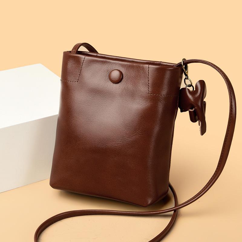 First Layer Cowhide Mini Tote Bucket Bag Women'S Casual Leather Women'S Bag Shoulder Messenger Bag