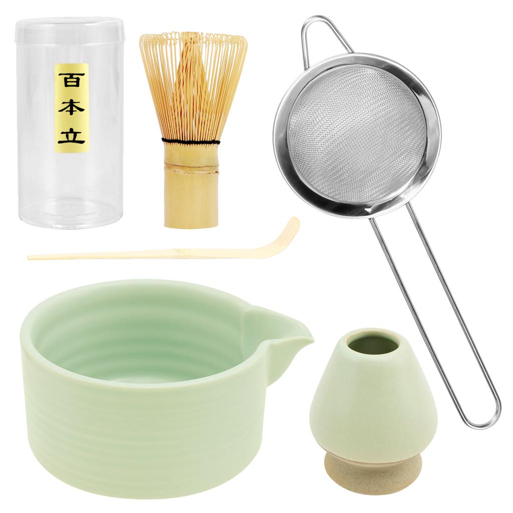 5/7/9Pcs Matcha Whisk Set Elegant Matcha Tea Set Ceramic Bowl Teaspoon Whisk Holder Powder Box Spoon Holder Tea Cloth Tea Sieve