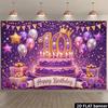 2D Purple and Gold Happy 10th Birthday Backdrop Photography Banner