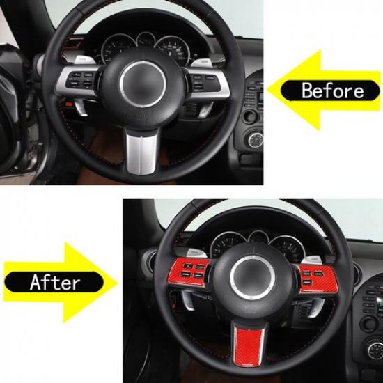Red Carbon Fiber Steering Button Wheel Button Trim for Mazda-MX-5 2009-14