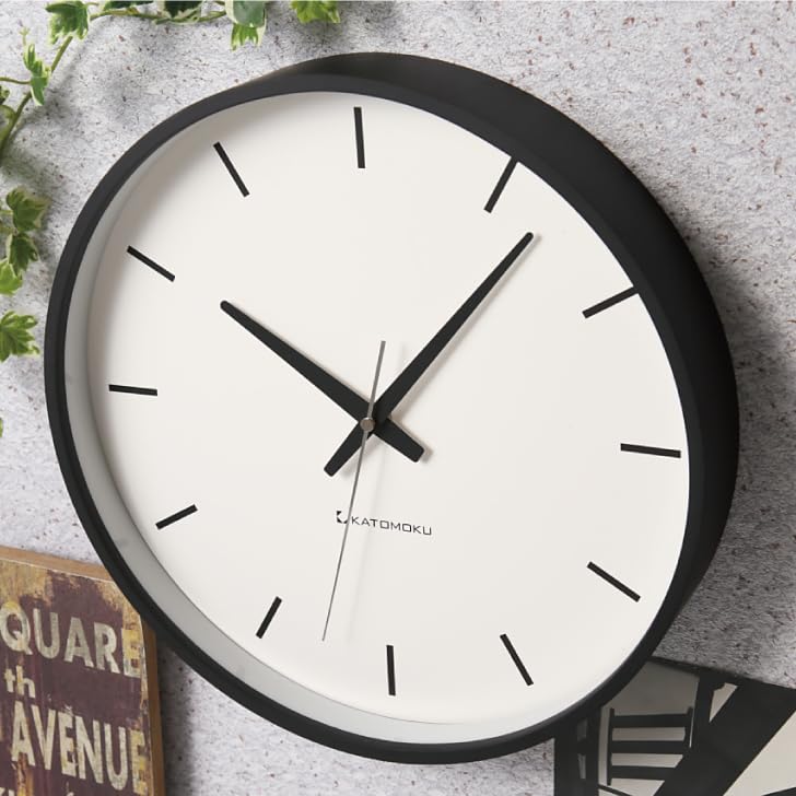 KATOMOKU plywood clock, black, km-49BKRC, wall clock with continuous second hand, 30.4cm diameter (radio-controlled clock)