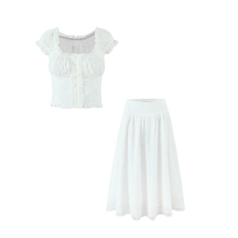 Bai Zhi Jasmine French style Palace Style Temperament Design Sense Gentle Atmosphere Sense Top + Lace Skirt Two-piece Set