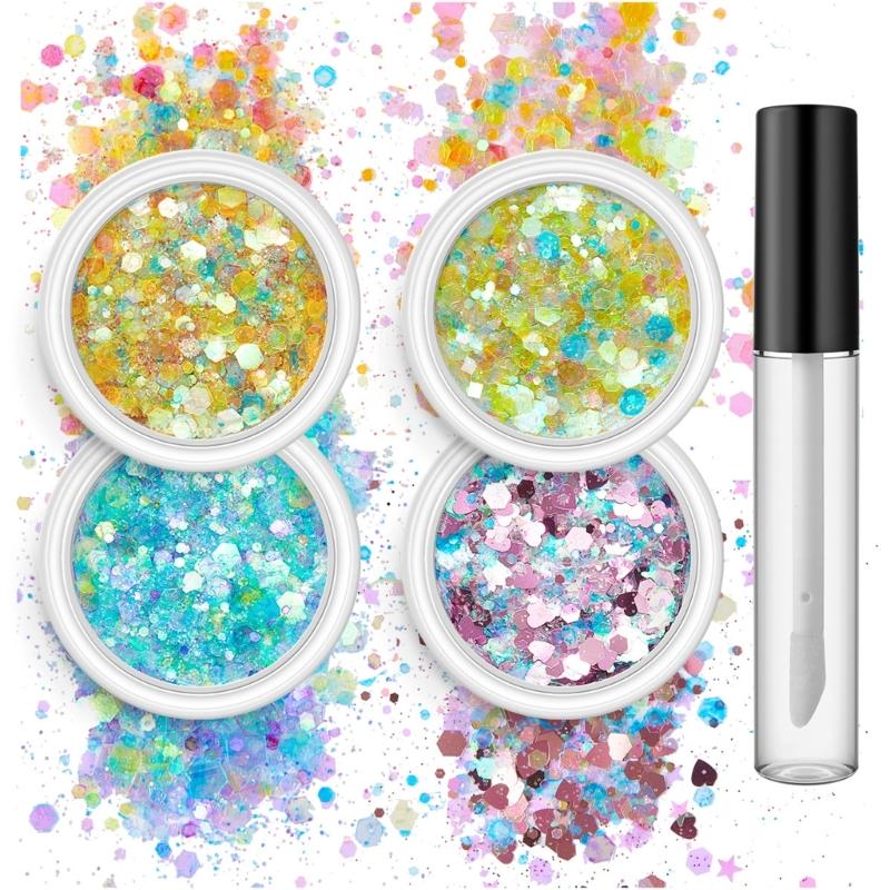 

4 Box Festival Sequins Glitter Powder Holographic Glitter Cosmetic Face Body Eye Hair Nail Art Tumbler Loose Glitter
