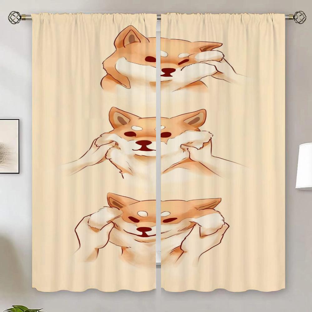 Shiba Inu Living Room Curtains for Living Room 2 Elegant Pieces Tulle In Kitchen Curtain Blackout Curtain 100% Partition Shades