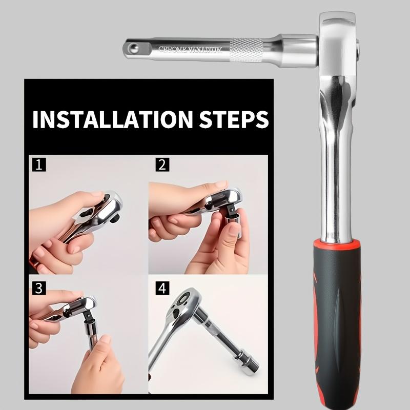 12-teiliger Ratschenschlüsselsatz, 1/2-Zoll-Antrieb, Mechanikerwerkzeuge aus Stahl, verstellbarer Innensechskantschlüsselsatz für Auto- und Motorradreparatur, Handbuch mit zwei Richtungen