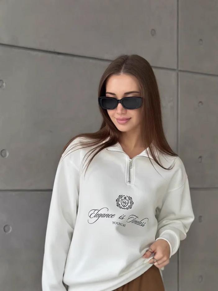 Stylish Fleece-Lined Lapel Sweatshirt - Autumn/Winter, Thickened Half-Zip, Letter Print