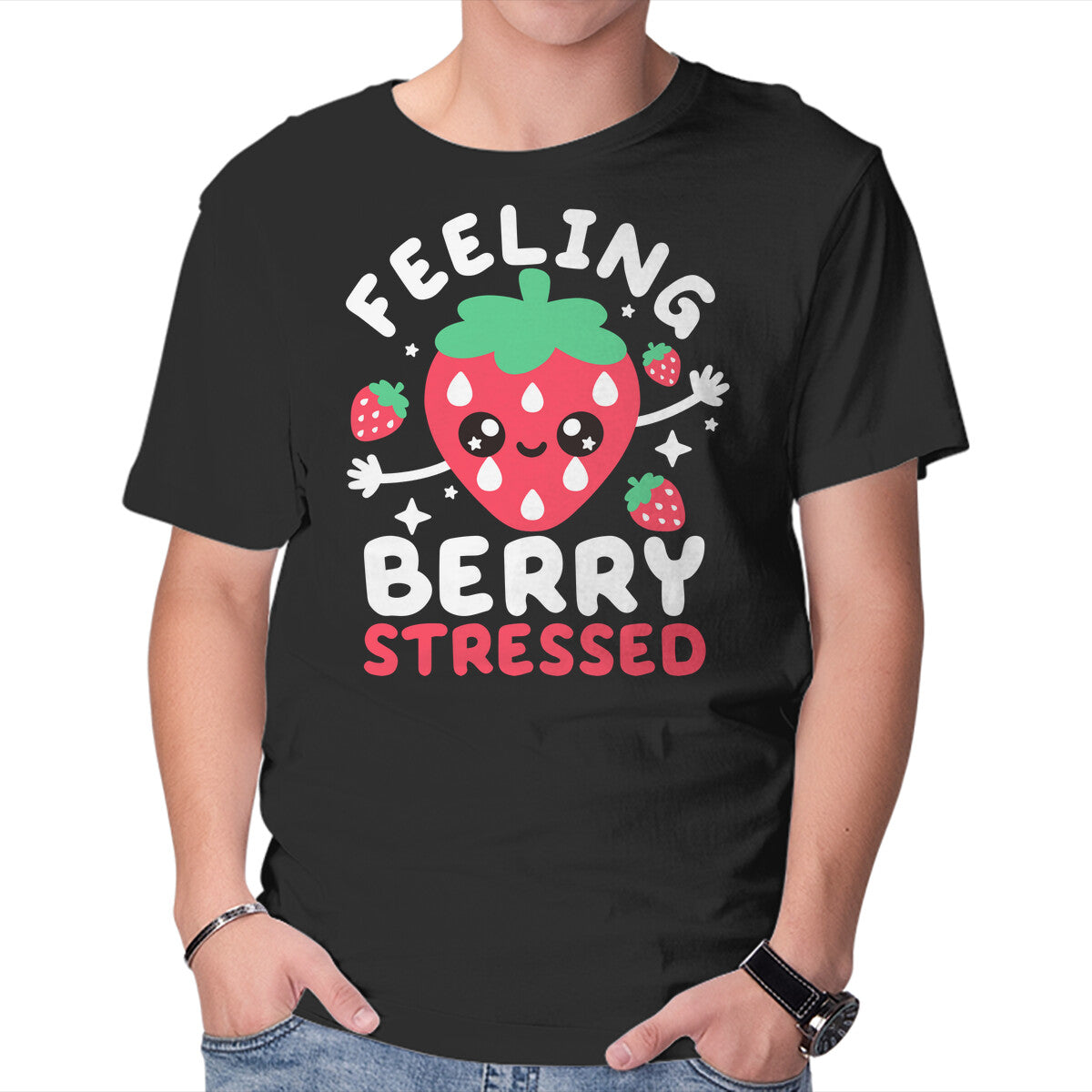 Unisex Crew Neck T-Shirt Feeling Berry Stressed Graphic Short Sleeve Casual Tee L