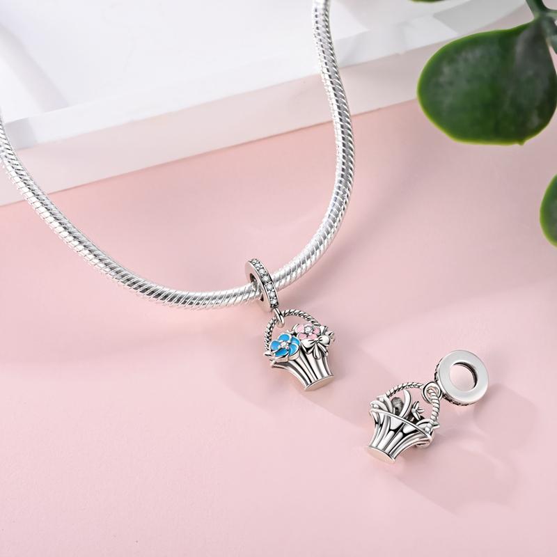 Charms Bead Copper Flower Basket Dangle Pendant Fit Bangle Bracelet Necklace Diy Jewelry