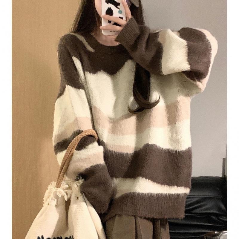 In Stock: Japanese Retro Striped Knit Sweater - Autumn/Winter Loose College Style