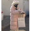 Down Cotton Clothes Women's Medium and Long New Horn Buckle Over Knee Big Fur Collar Hooded Thickened Coat Winter