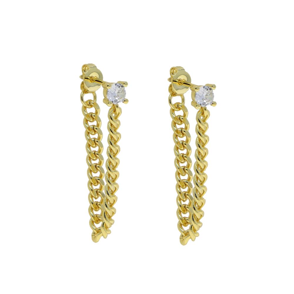 Gold Plated Fashion European Women Jewelry Tassel Chain Single Round 5a Cz Dangle Chain Earring