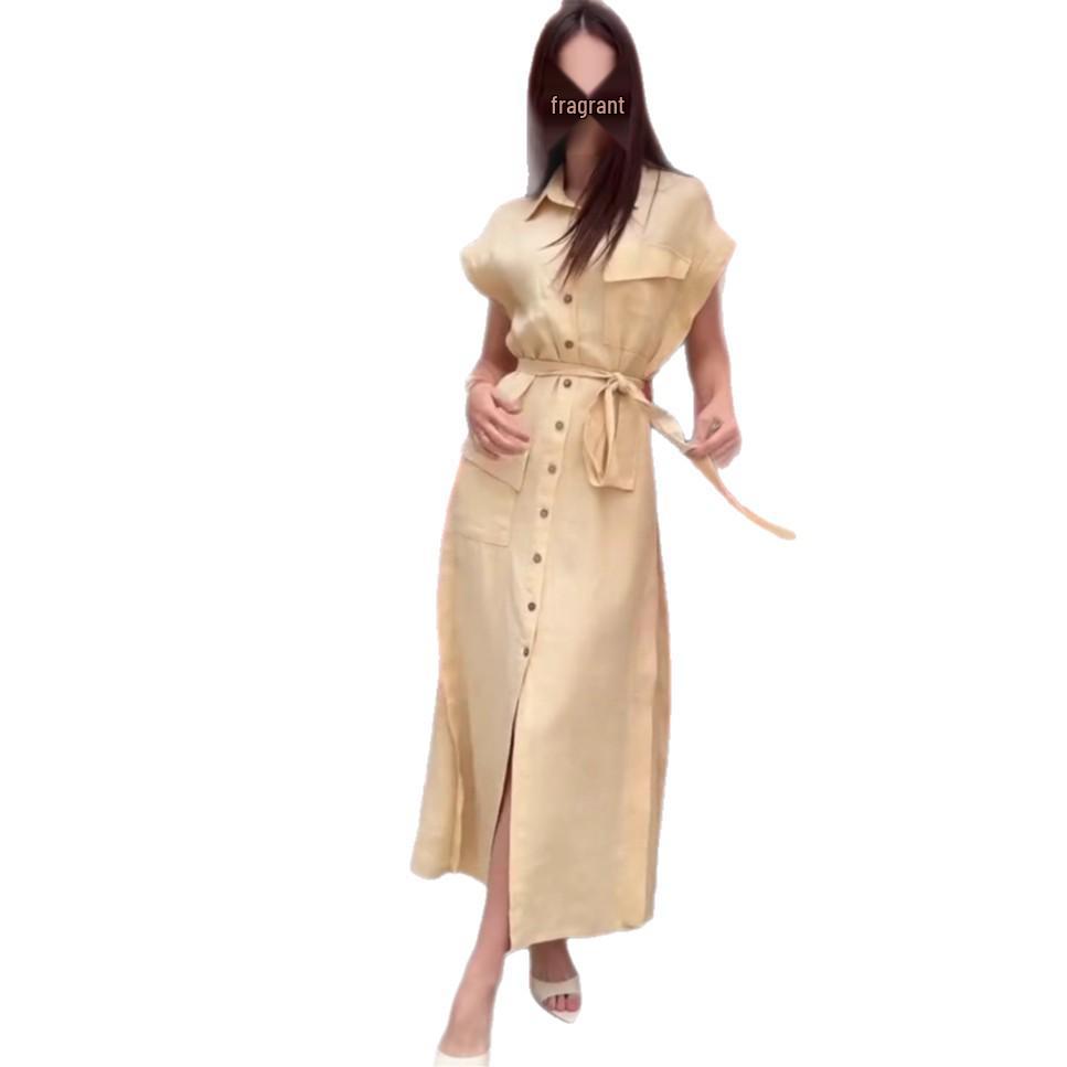 2025 Summer Women's Slimming Lace-Up Button Dress: European & American Casual Fashion