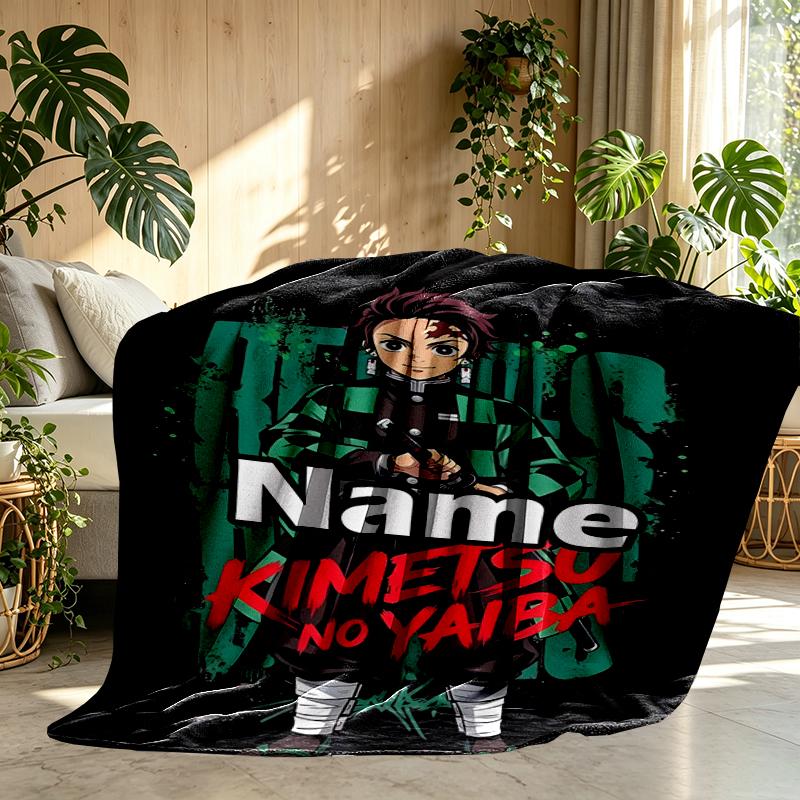 Custom Name Personalized Demon Slayer Print Blanket, Home Decor, Bedroom, Sofa, Camping, Couch, Gifts for Birthday Christmas
