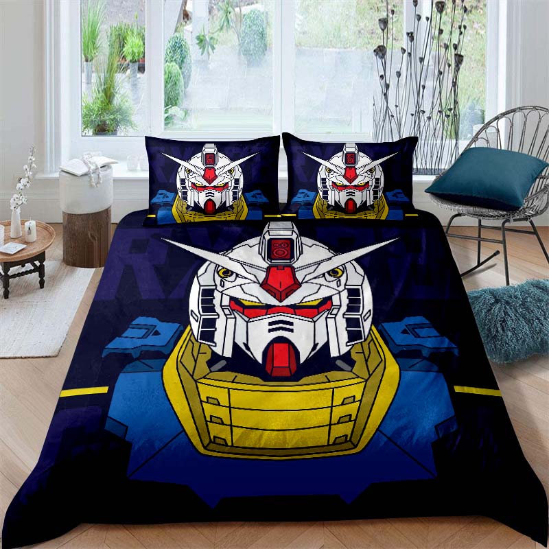 Cartoon/Anime Mobile Suit Gundam Bedding Set, Printed Single Duvet Cover and Pillowcase 3-Piece Set, Available in Children's and