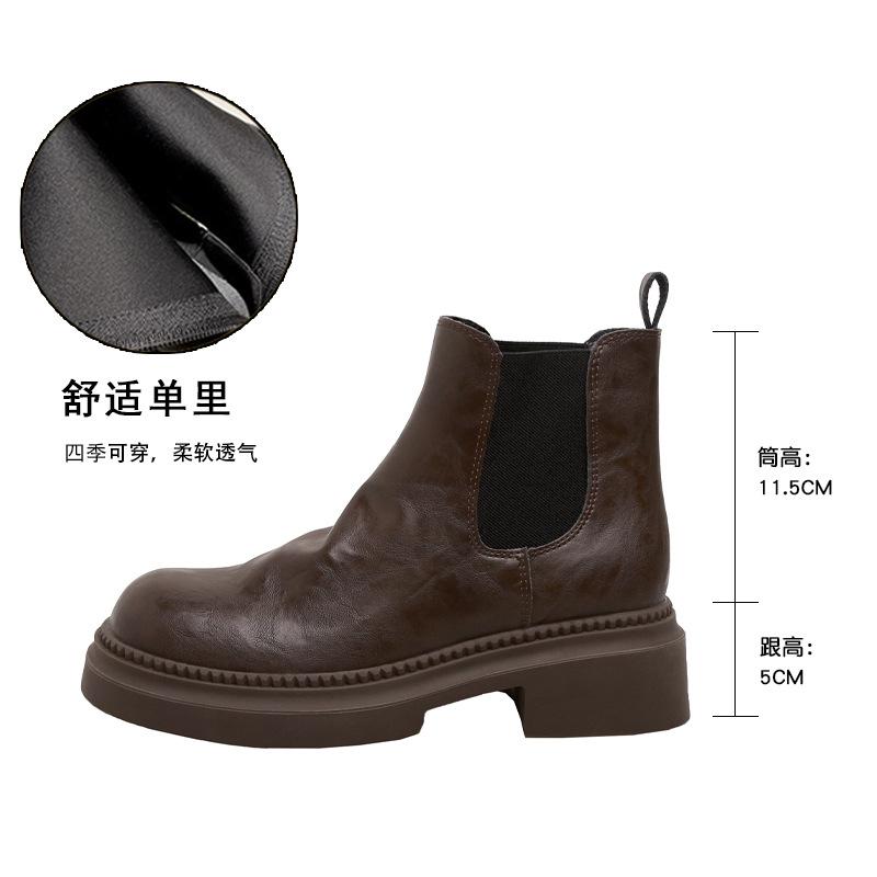 Small inner height-increasing short boots women's leather washed old Chelsea boots children's autumn and winter new thin and bare boots