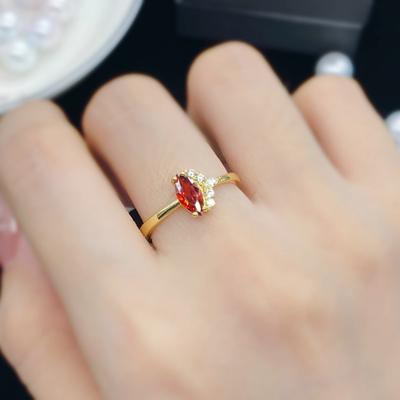 New Elegant Temperament Natural Gold Garnet Opening Rings for Women Valentine's Zircon Fine Personalized Jewelry Gift