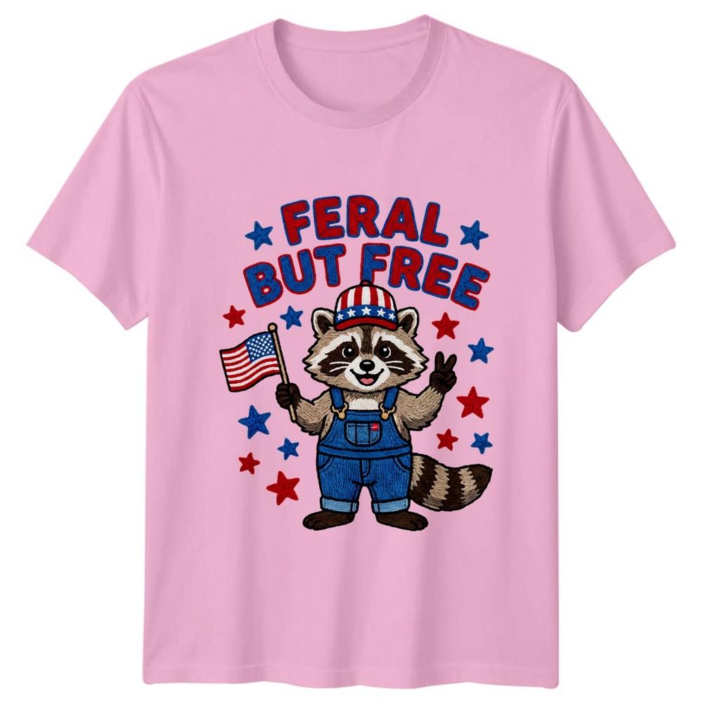 Feral But Free TShirt Patriotic Raccoon Wildlife 4th July Gift For Him And Her