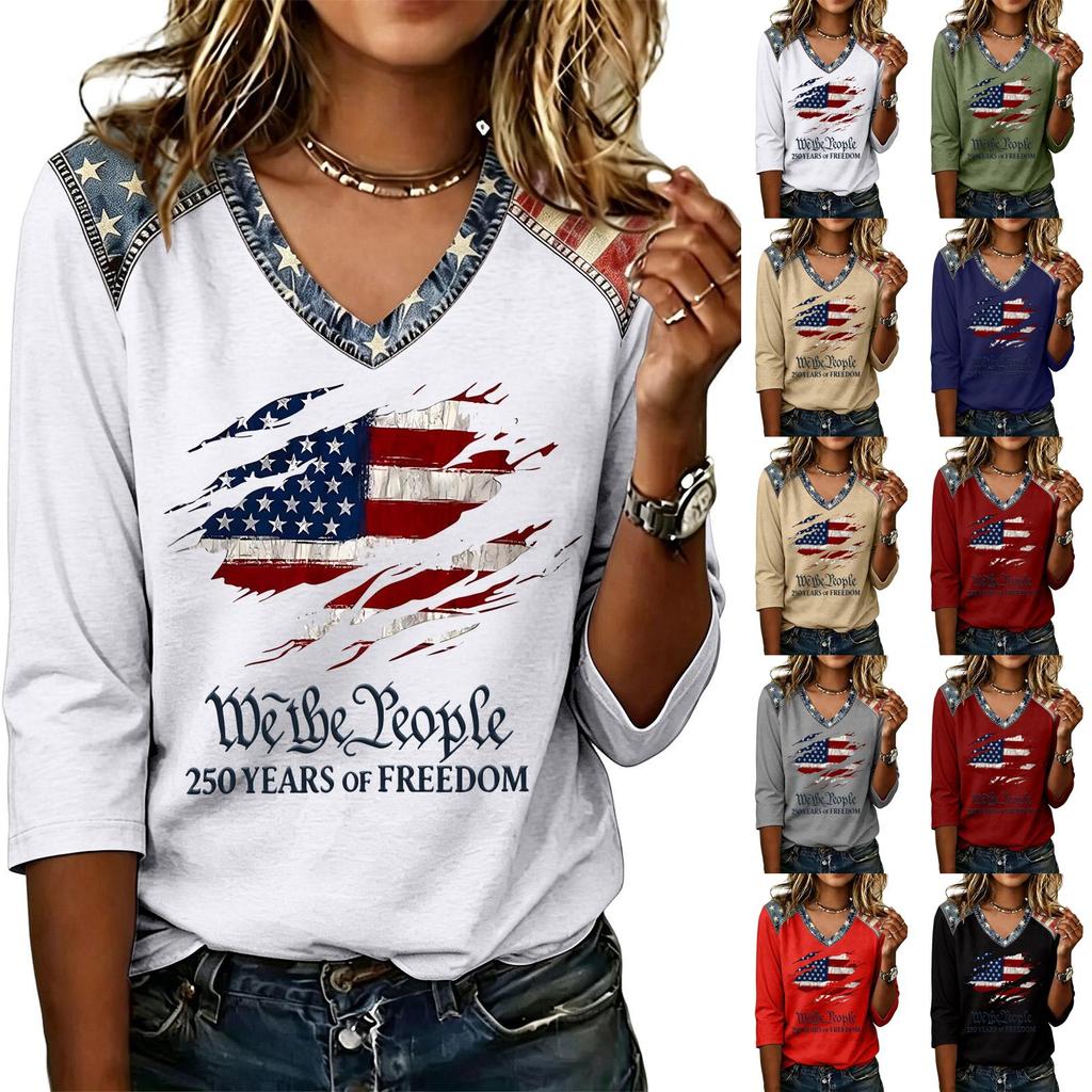 Women's Fashion Casual Independence Day Print Top