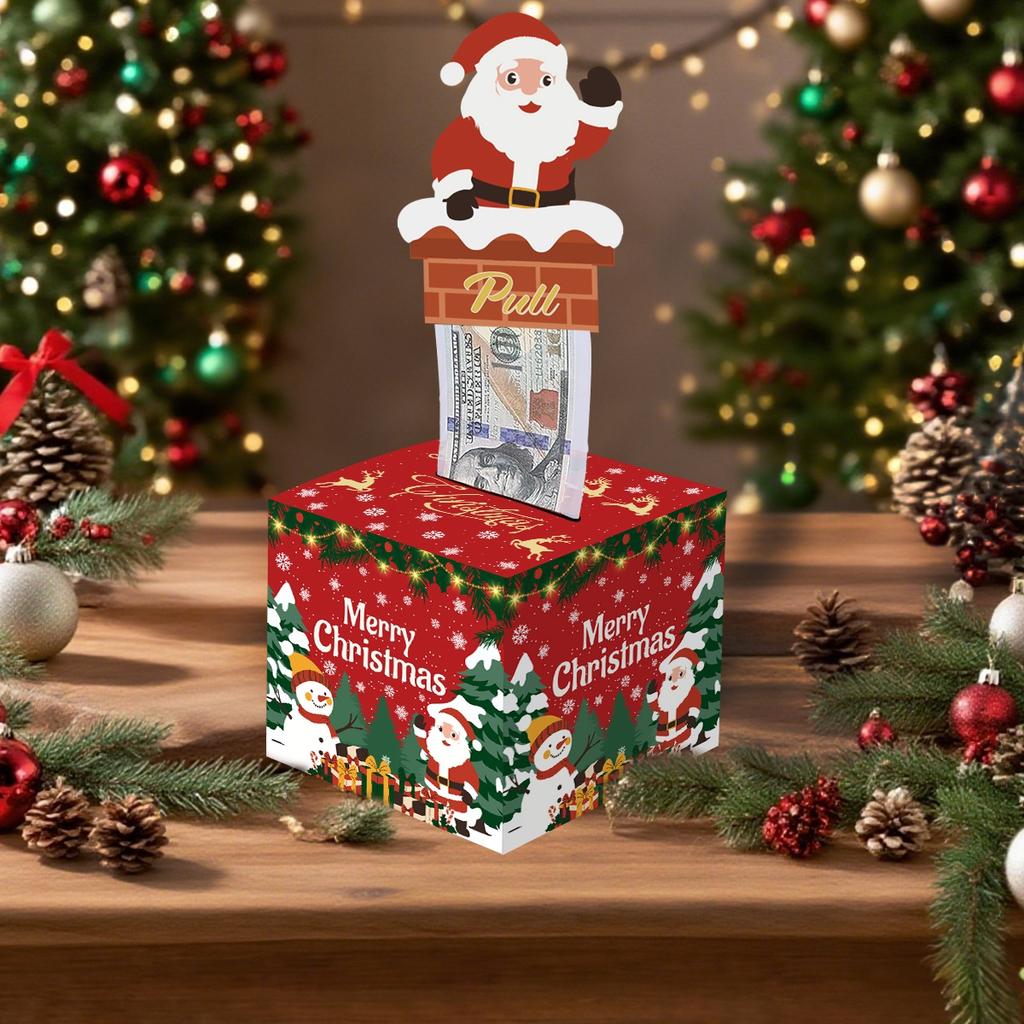 Christmas Money Box Merry Christmas Decorations for Home 2025 Navidad Santa Claus Cash Pull Box Xmas Ornament New Year Gift 2026