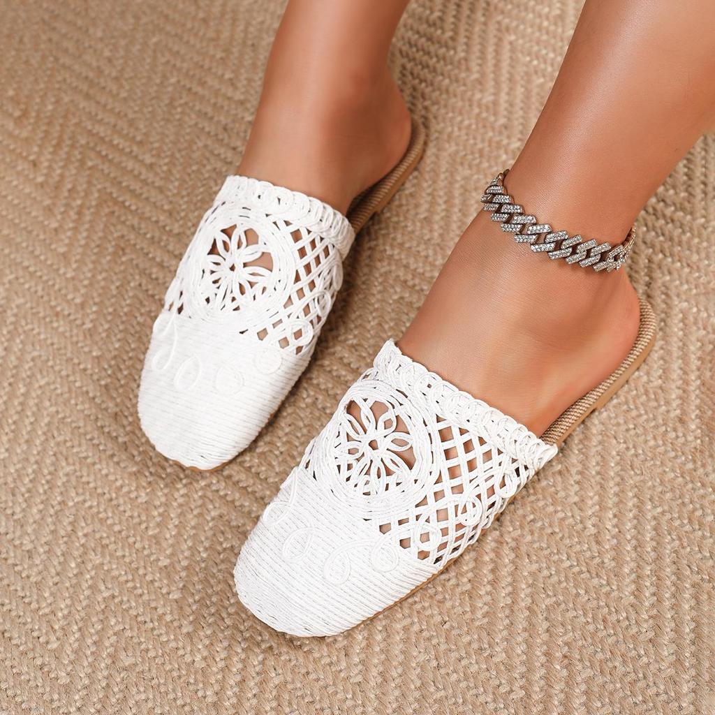 Summer Floral Slip-on Soft Sole Slippers: Stylish Outdoor Half Slippers with Flat Bottom