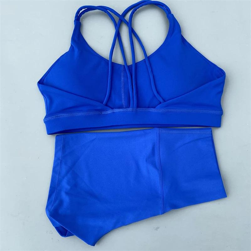 JYL Solid Tight Yoga Riding Shorts Cross Back Underwear Shorts Set