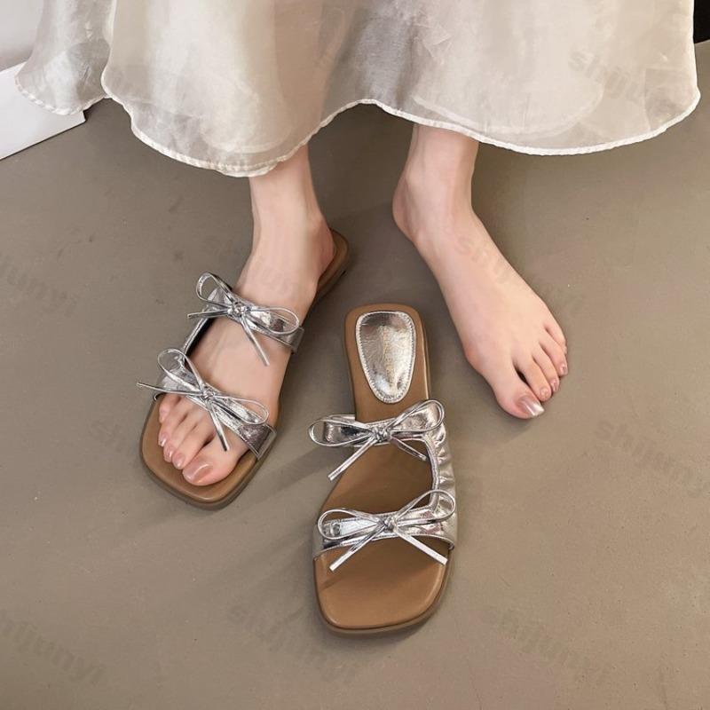 Fashion Woman Slippers Summer 2025 Outdoor Beach Slipper Comfortable Fashion Butterfly-Knot Wedges Elegant Women Shoe Sandalias De Mujer