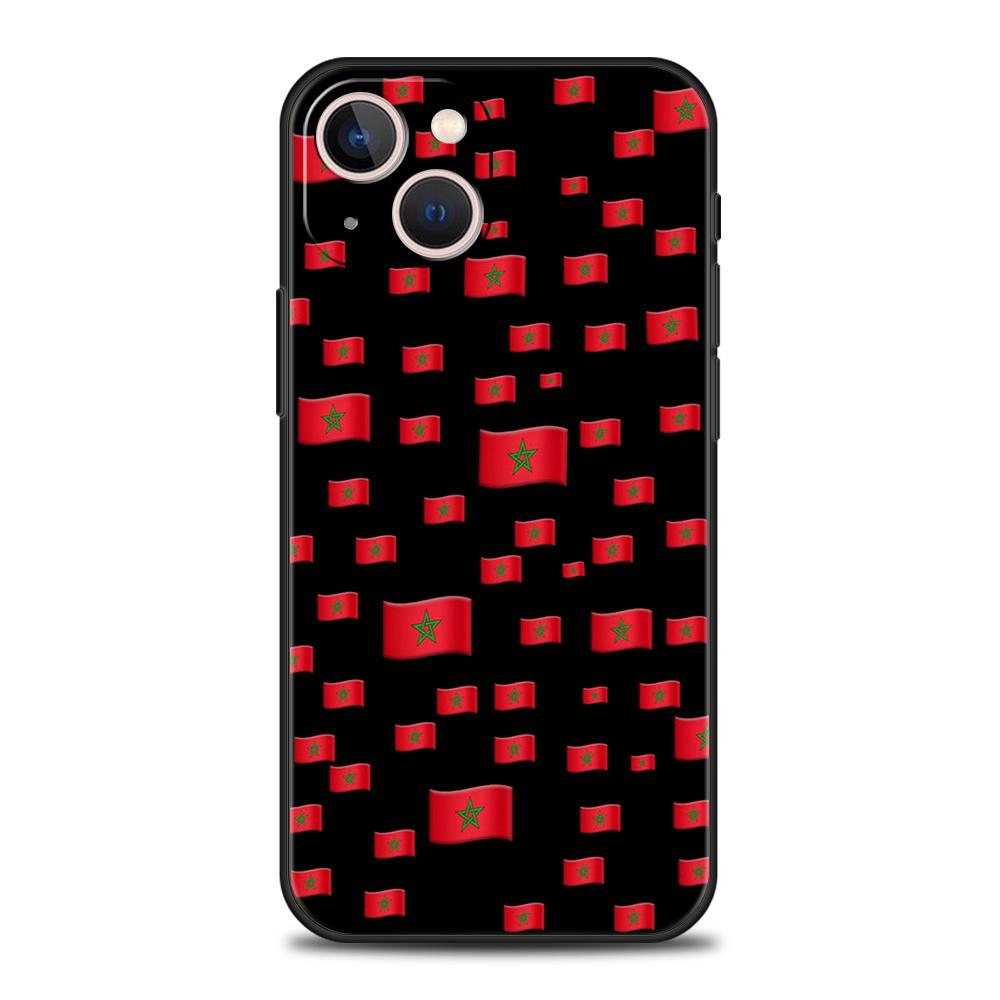 Morocco Flag Passport Luxury Phone Case For iPhone 11 12 13 14 15 Pro Max Mini X XR XS 7 8 Plus SE Silicone Cover Black Funda