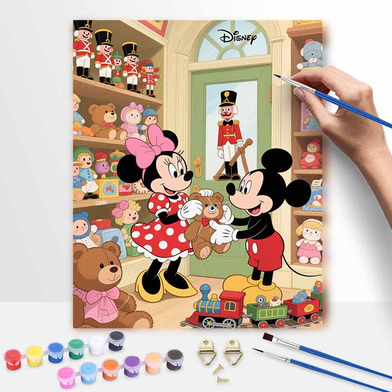 Disney digital oil painting art painting handmade diy home decorations with Mickey Minnie toy shop teddy bear train 20x30cm