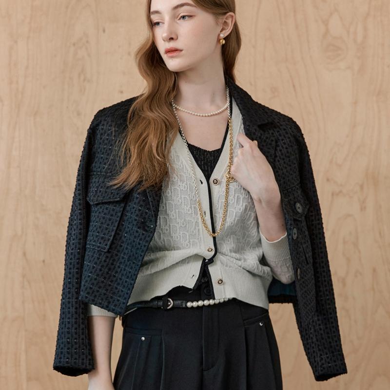 MAXZA Metal Yarn Mix Jacquard Crop Jacket Zd04qj601on