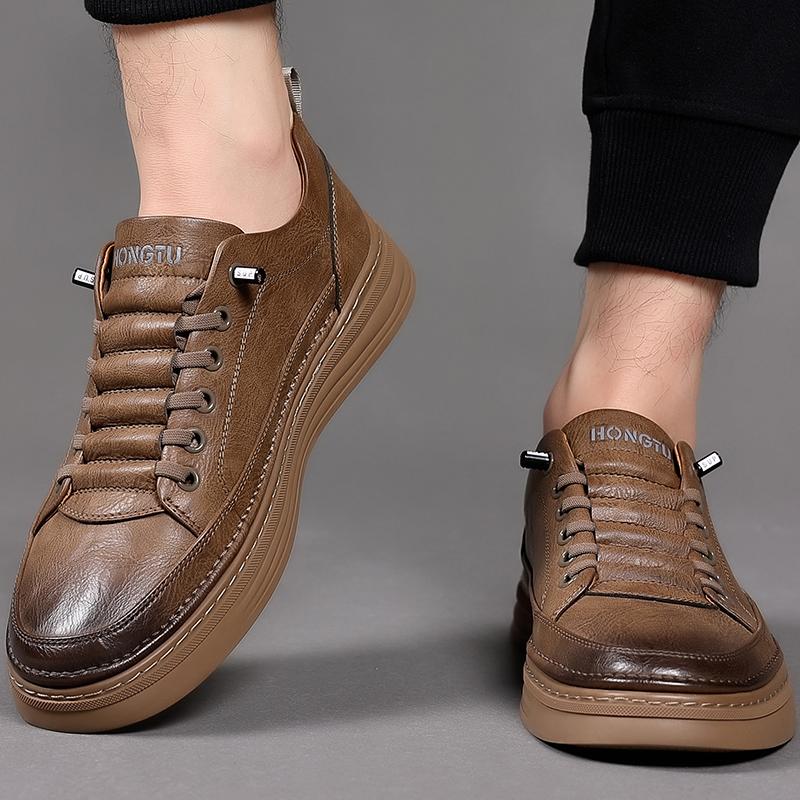 British Style Thick Soled Men's Genuine Leather Casual Shoes Outdoor Sports Hiking Shoes Wear-resistant Black Men's Oxford Shoes