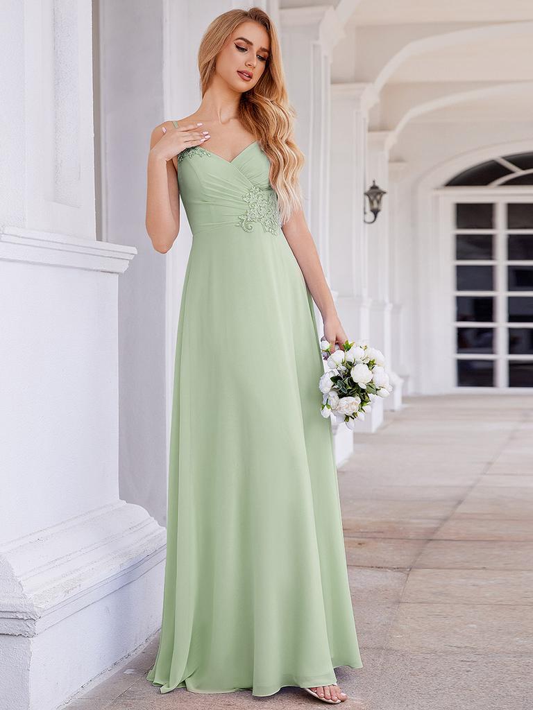 Ever-Pretty Women's A-Line Cross Back Sleeveless Pleated Chiffon Bridesmaid Dress With Embroidery Decoration