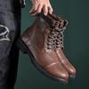 Bottes Montantes en Cuir Rétro à Croix Martin pour Homme - Style Britannique Automne/Hiver 2024