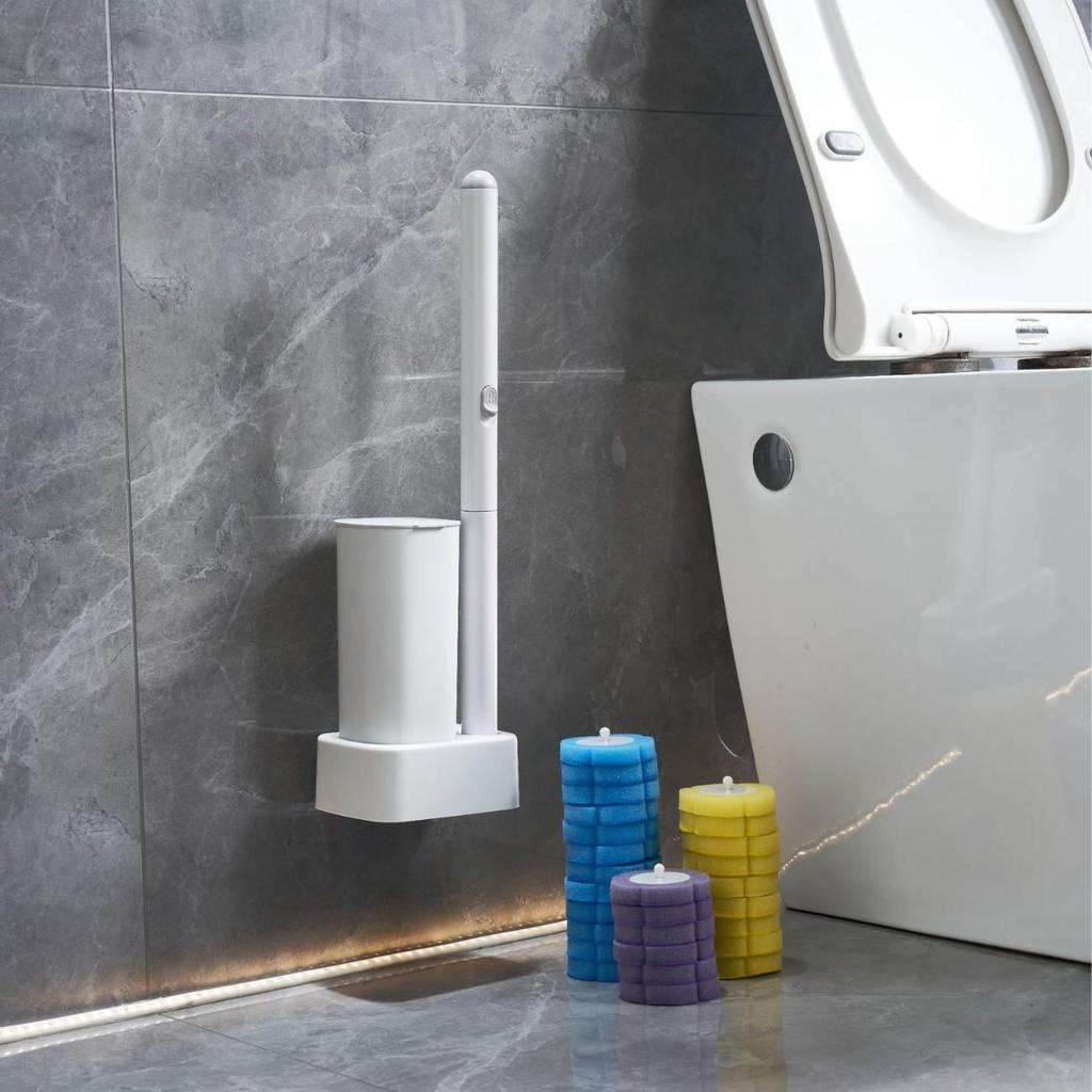 Disposable Freestanding Toilet Brush Set with Replacement Heads for Thorough Bathroom Cleaning
