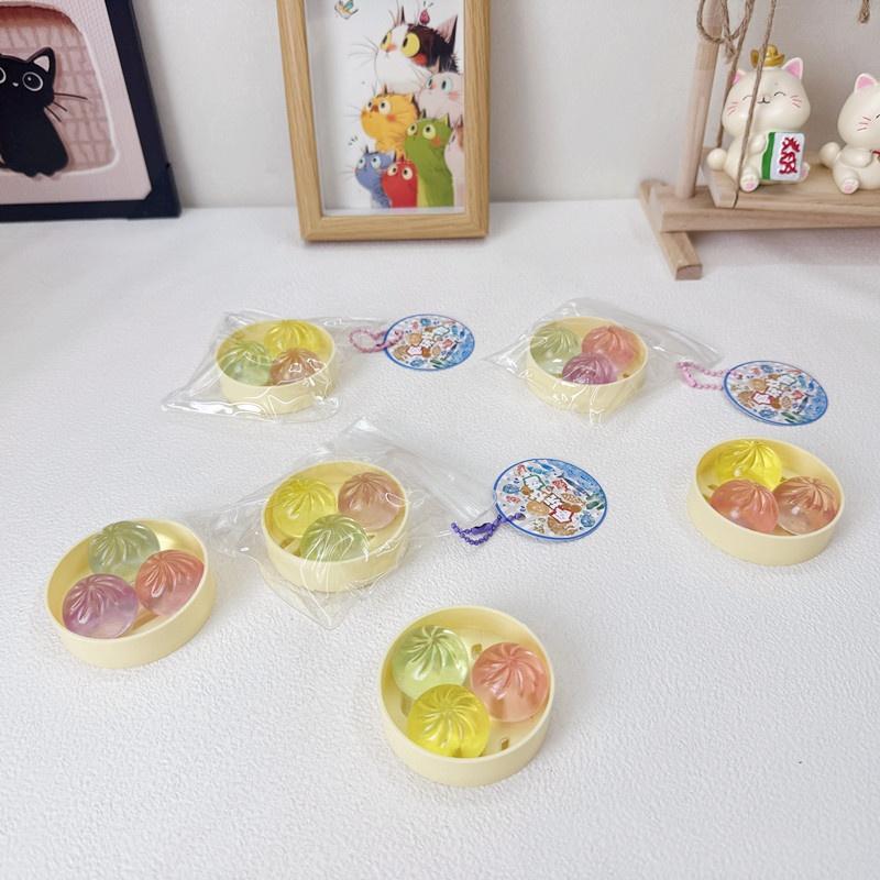 Cute  Dumpling Bun Toy 1/3Pcs with Steamer Squeeze Stress Relief Fidget for Kids Classroom Reward Gift