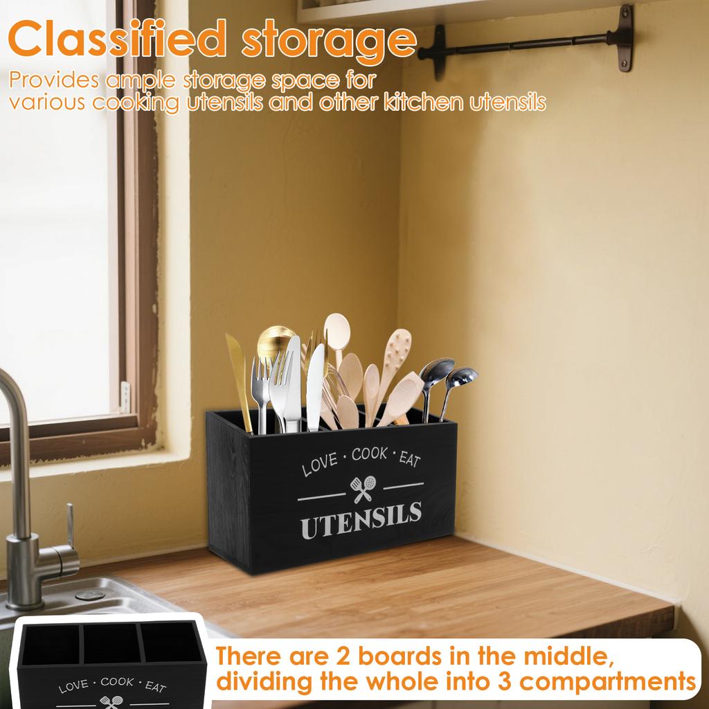 Holz Küche Besteck Caddy Organizer Besteck Besteckständer Halter mit 3 Fächern Abtropf Aufbewahrungsregal für Restauranttisch