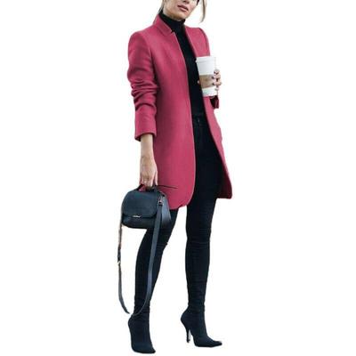 Winter Autumn Solid Color Wool Coat European American Stand Collar